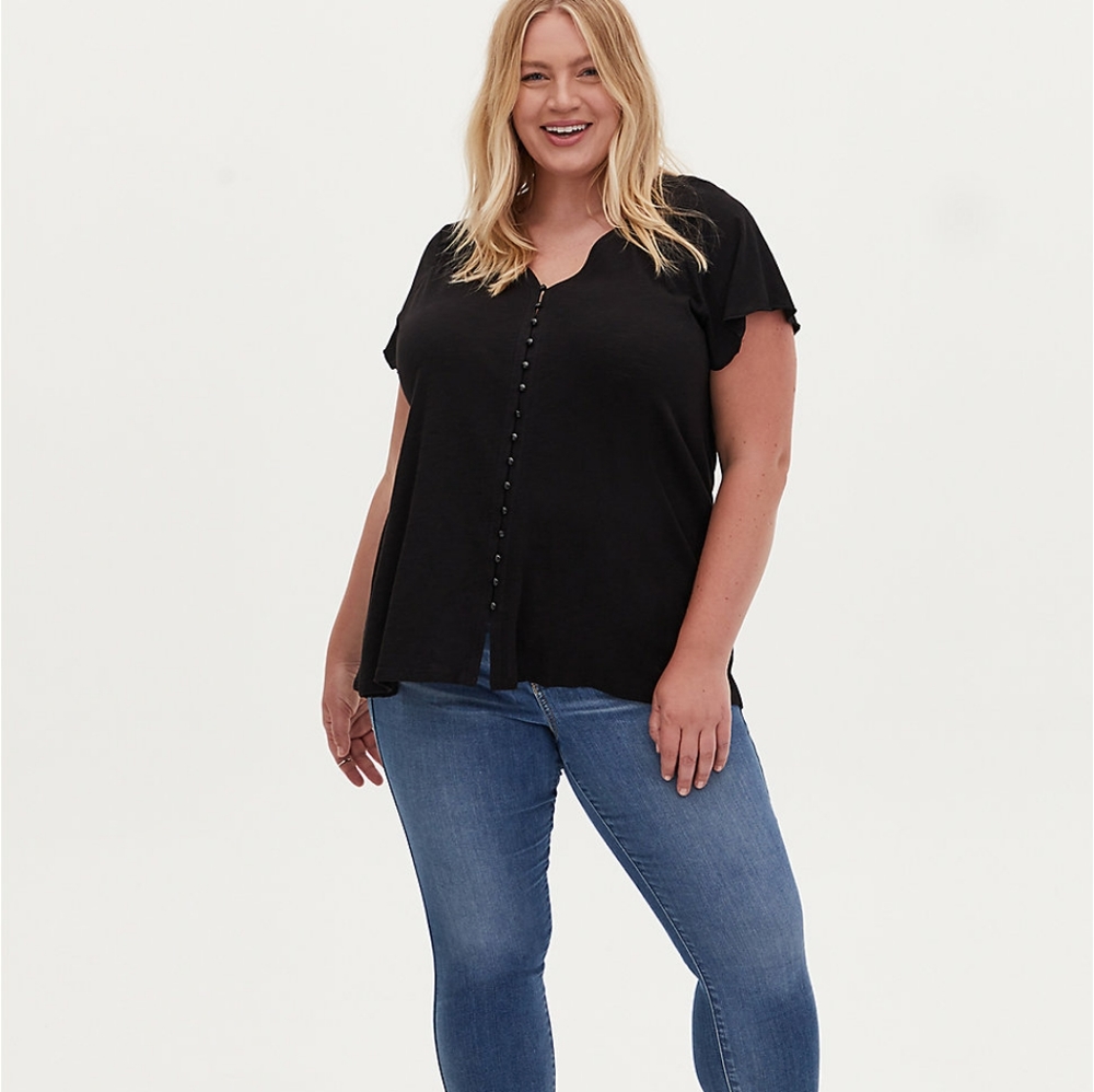 Black slub button front swing top SZ 2X
